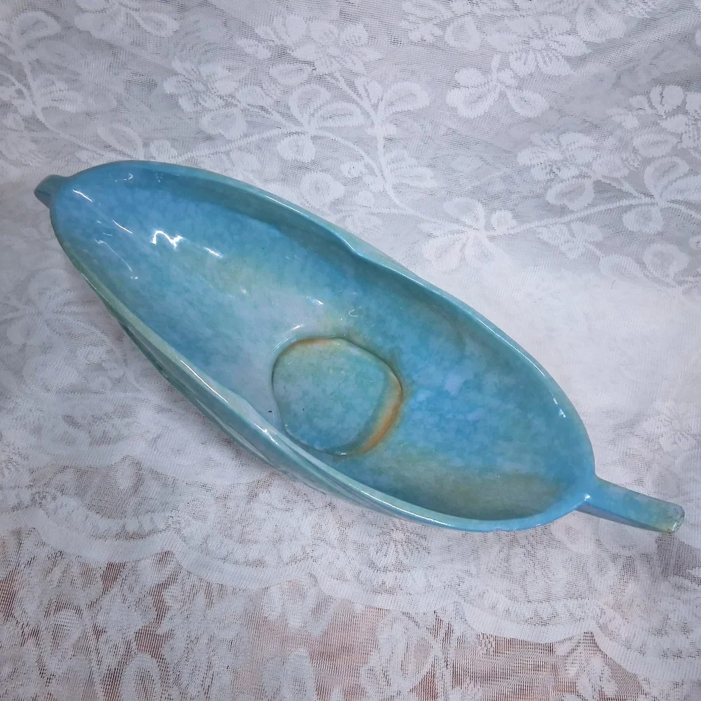 Vintage Roseville Pottery Wincraft Console Bowl Azure Blue Grapevine 228-12 - Picture 11 of 16